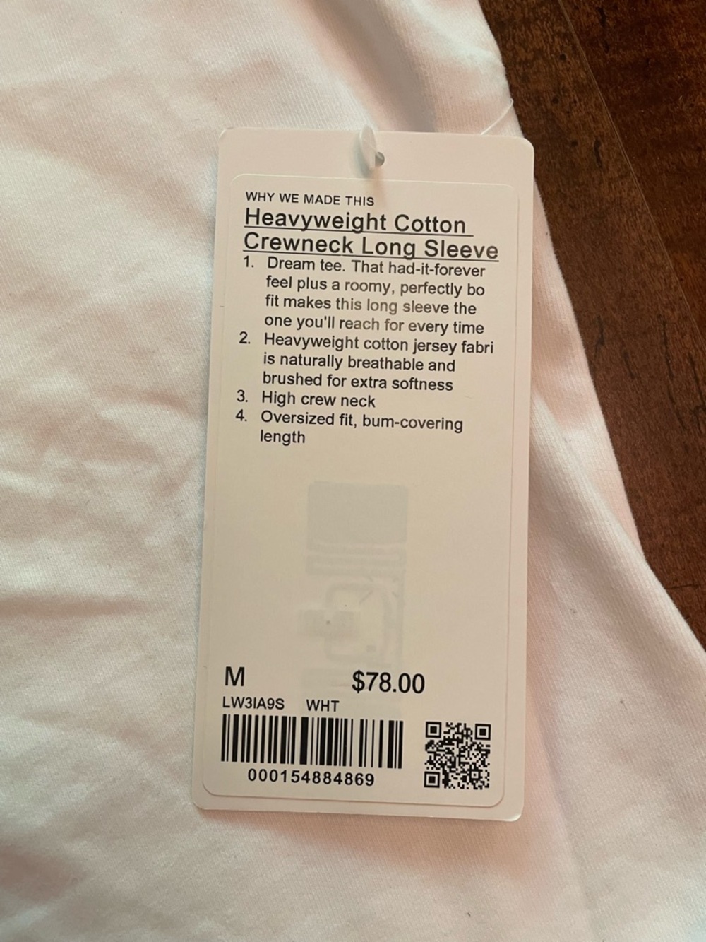 NWT Lululemon Heavyweight Cotton Crewneck Long-Sleeve Shirt - White - Medium - Picture 3 of 6